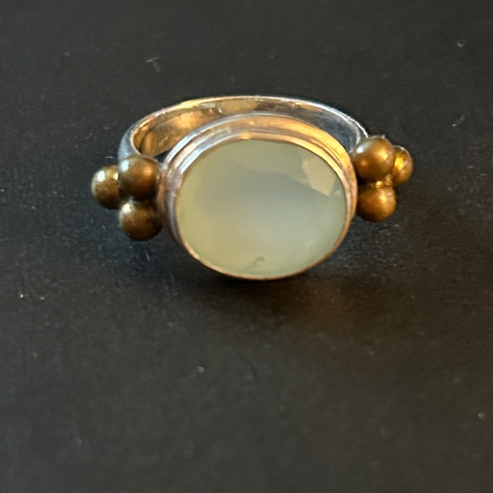 Artisan crafted Gold‎ and Silver blue green cabochan Women's Ring size 5.5